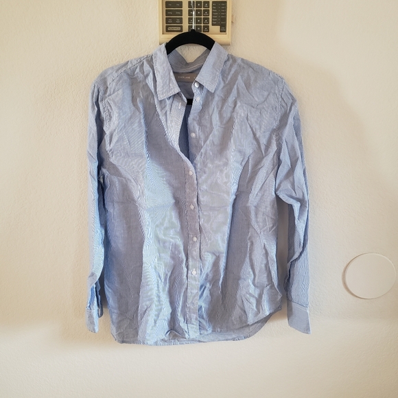 Everlane The Silky Cotton Relaxed Shirt Blue White Stripe 12 - Picture 3 of 9